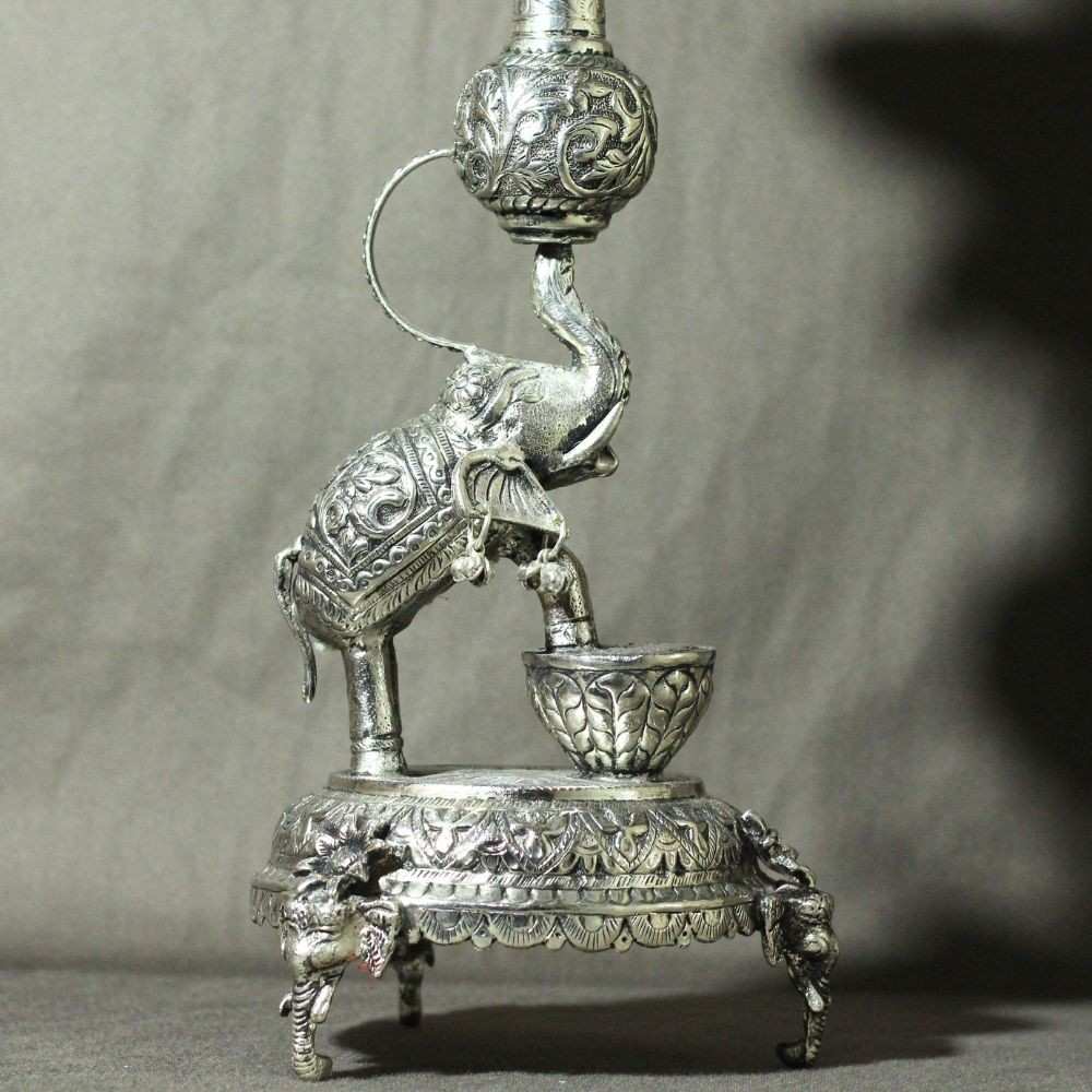Brass ElephantPeacock Samai Diya – Traditional Oil Lamp for PoojaDecor